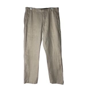 Perry Ellis Mens Linen Cotton Blend Flat Front Trousers Pants Khaki Size 31 x 32